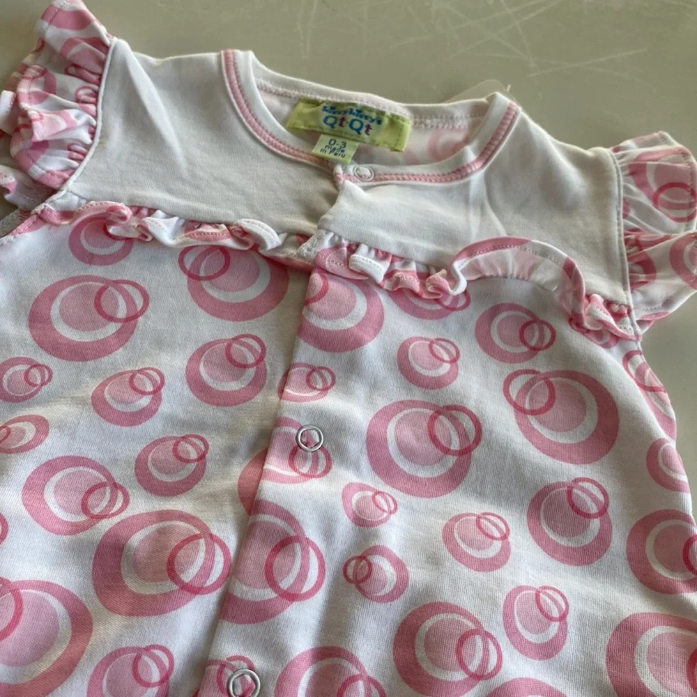 Qt-Qt by Kissy Kissy Pink & White Circle Print Adorable Romper nwot Size 0-3M